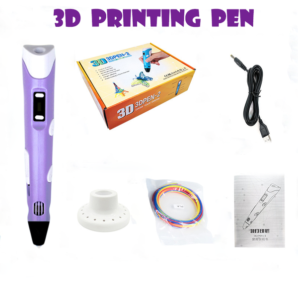  Usb 3D Printing Pen +Lcd Screen +3 Filaments Kid Gift Purple