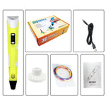 Usb 3D Printing Pen +Lcd Screen +3 Filaments Kid Gift Yellow