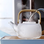 1000ml Glass Teapot Tea Pot Coffee Kettle With Bamboo Handle Japanese Style