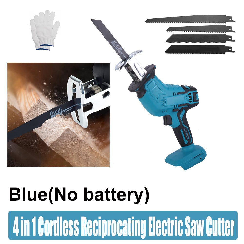 Blue Cordless Reciprocating Saw with Blades