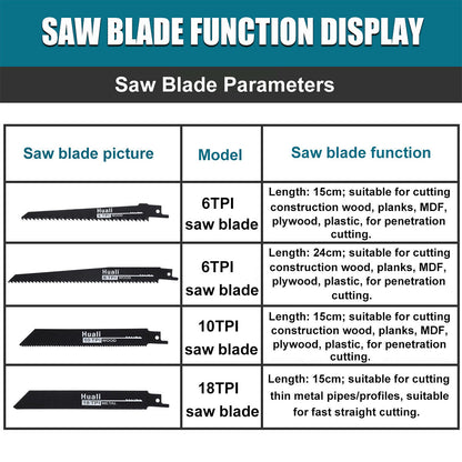 Blue Cordless Reciprocating Saw with Blades
