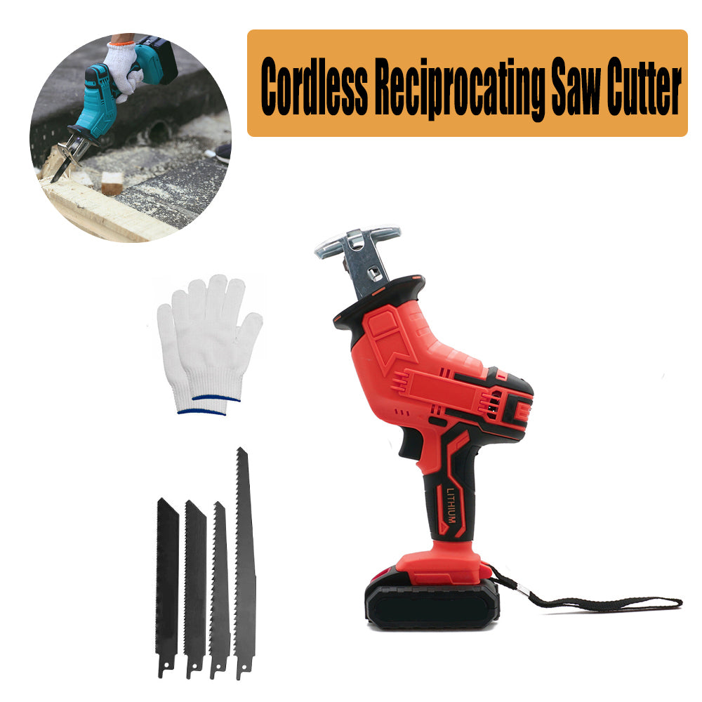 Cordless Electric Reciprocating Saw Cutter (Red, Blades Included)