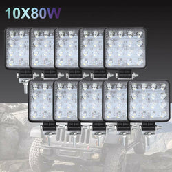 10PCS 80W CREE LED Flood Lights - 4" Square for 12V Boats & Camping