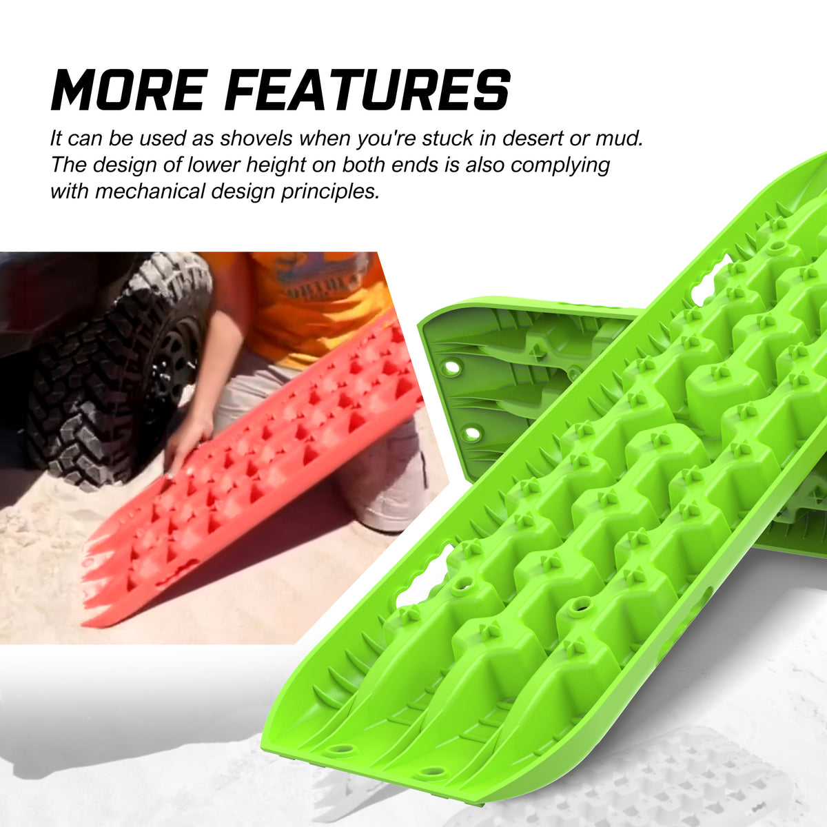 Green 4Wd Snow Tracks Recovery Tracks (2Pcs) With Mounting Bolts