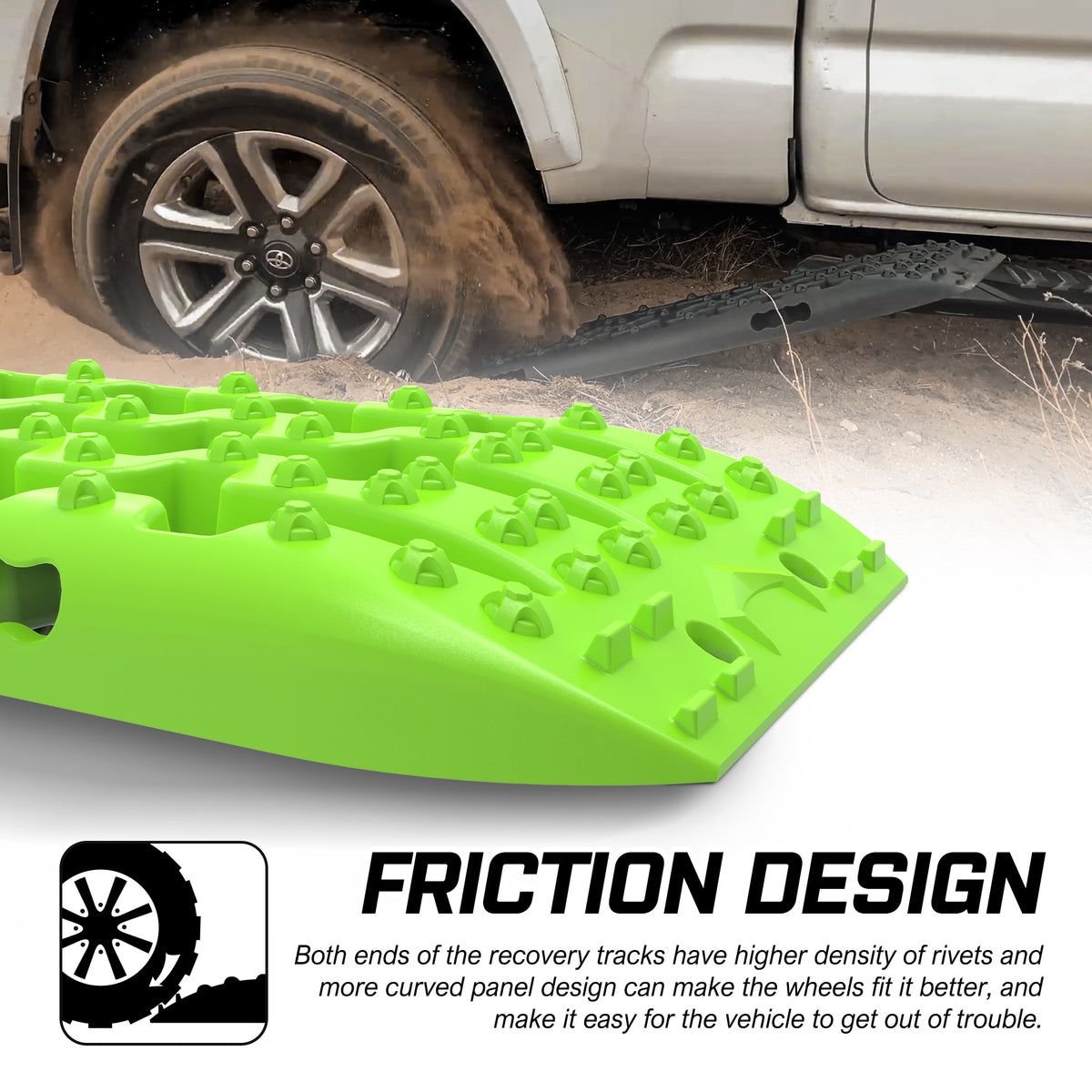 Green 4Wd Snow Tracks Recovery Tracks (2Pcs) With Mounting Bolts