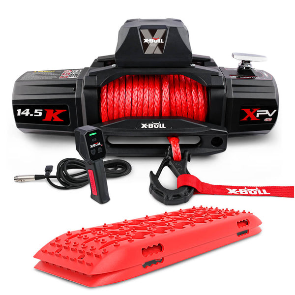  Red 14500Lbs Electric Winch 12V With Gen2.0 Recovery Tracks