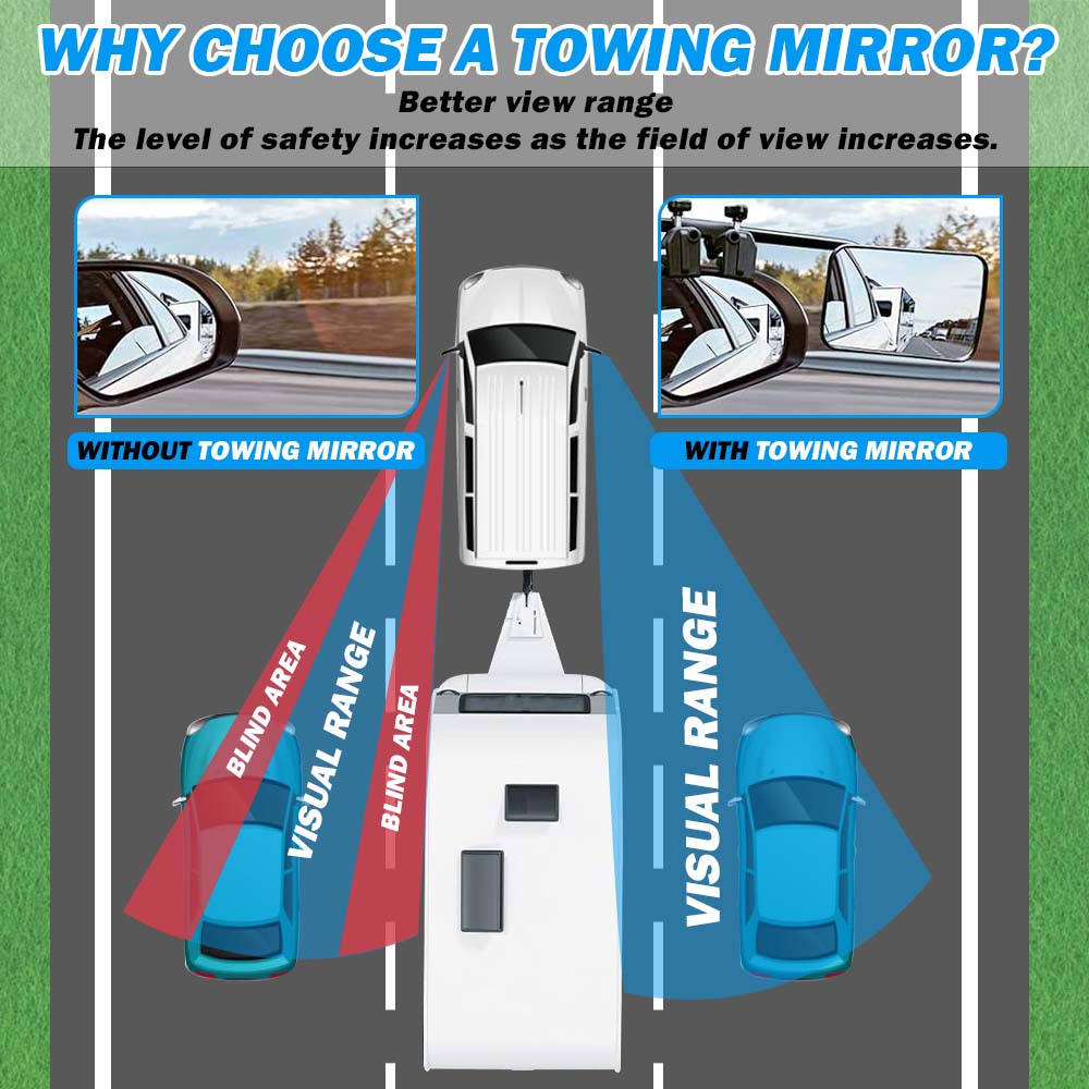Towing Mirrors Multi Fit Clamp On 4X4 Caravan Trailer A Pair