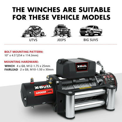 Electric Winch 12000Lbs/5454Kgs Steel Cable 12V Wireless Remote Offroad