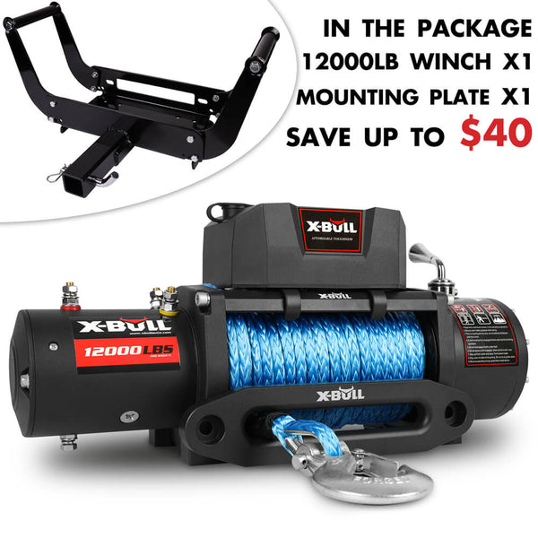  4x4 Electric Winch 12V 12000LBS synthetic rope 4WD Car with winch mounting plate