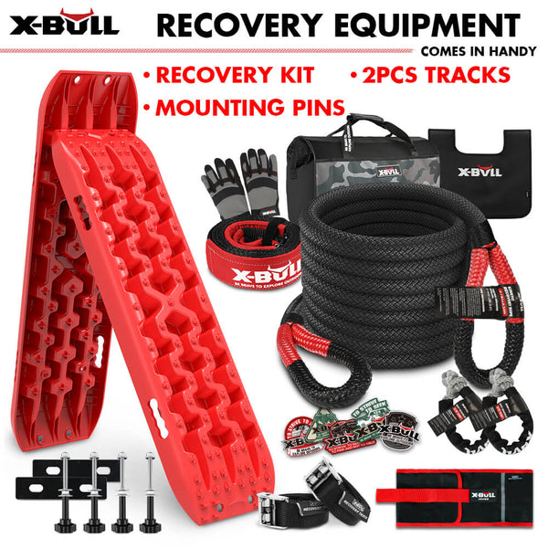  4X4 Recovery Kit With Kinetic Rope, Snatch Strap, Tracks, And Mounting Pins - Red Gen3.0