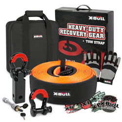 4Wd Recovery Kit With Snatch Strap, Hitch Receiver, And Bow Shackles