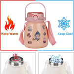1000Ml Large Water Bottle Stainless Steel Straw Water Jug With Free Sticker Packs