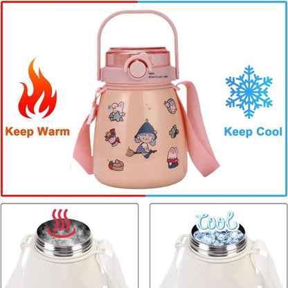 1000Ml Large Water Bottle Stainless Steel Straw Water Jug With Free Sticker Packs