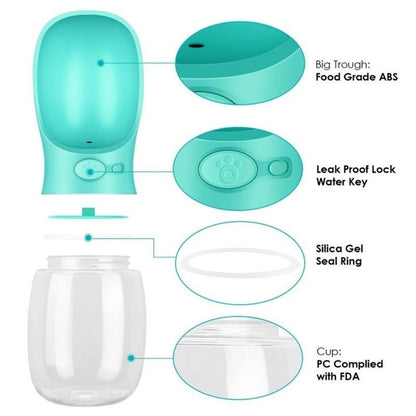 Pet Travel Water Bottle Portable Dogs Rinking Feeder Leak-Proof Dispenser - Blue