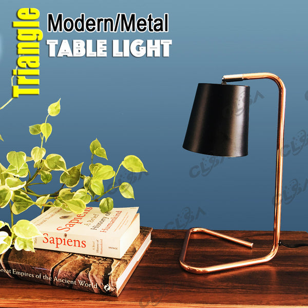  2 X Table Light With Triangle Metal Base With Copper Plating Led Vintage Globe Included