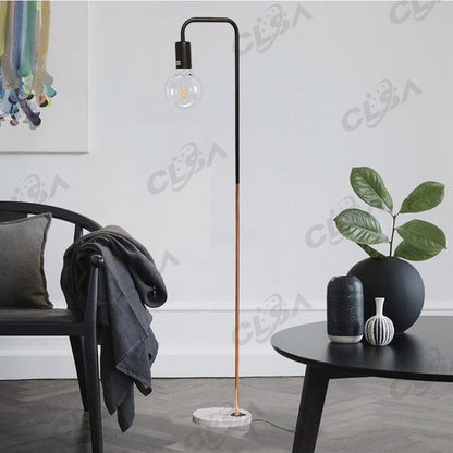 2 x Led Floor Light With Marble Base and Metal Matt Black and Copper Plating LED