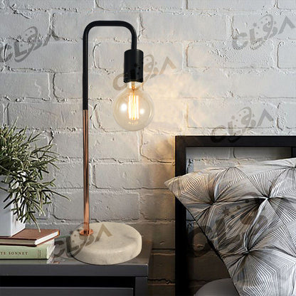 2 x LED Table Light with Marble Base and Matt Black Metal Copper Plating LED