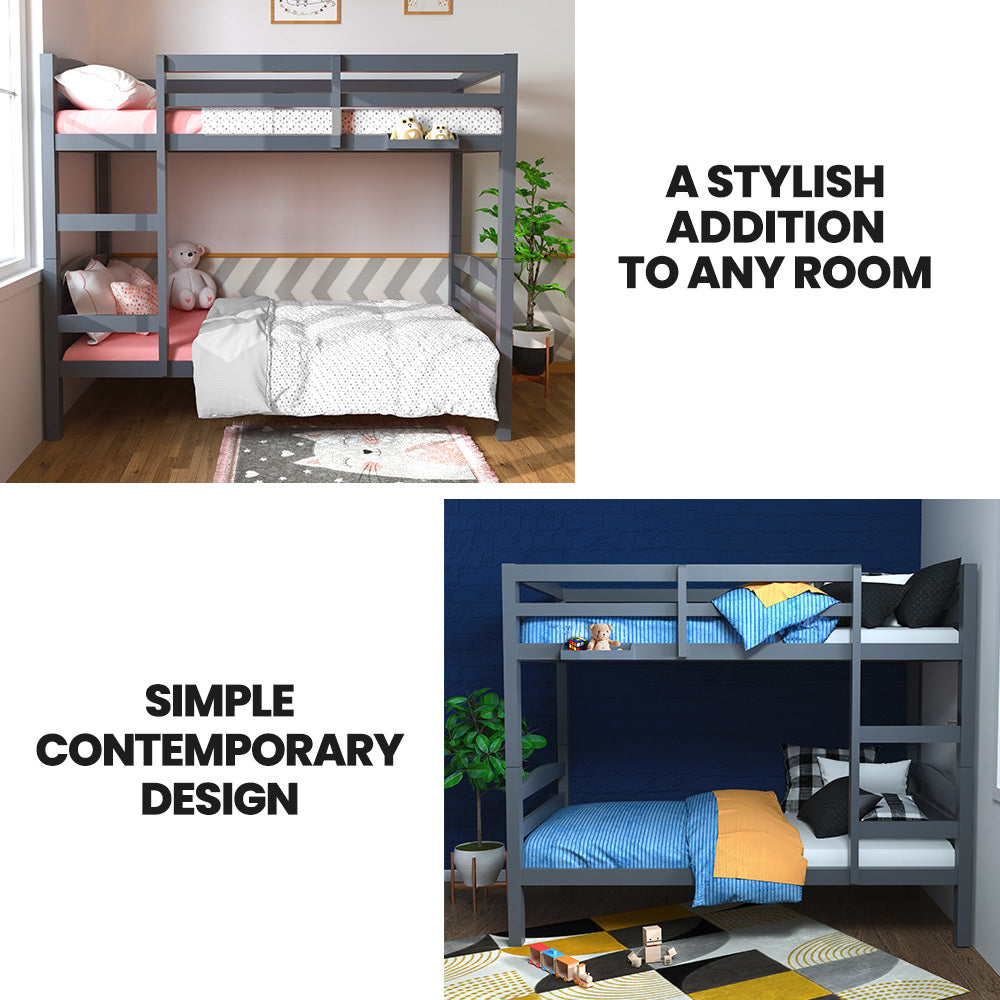 Single Bunk Bed Frame Solid Pine 2-In-1 Modular Design Converts To - 2