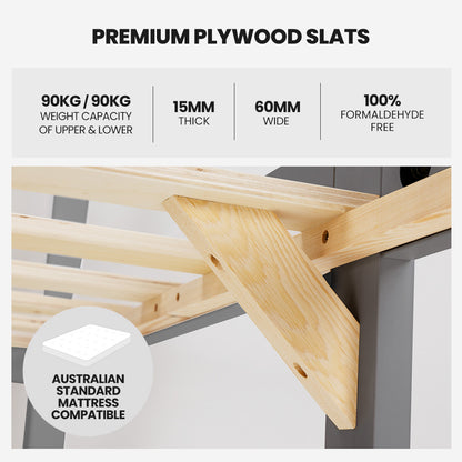 Single Bunk Bed Frame Solid Pine 2-In-1 Modular Design Converts To - 4
