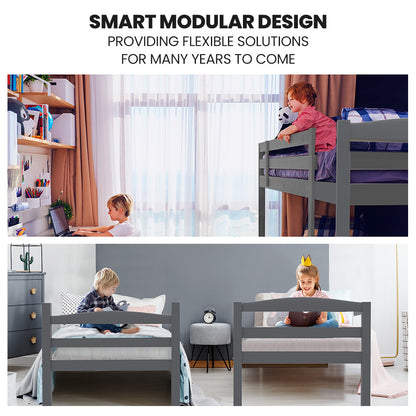 Single Bunk Bed Frame Solid Pine 2-In-1 Modular Design Converts To - 8
