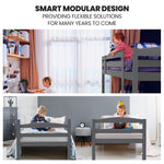 Single Bunk Bed Frame Solid Pine 2-In-1 Modular Design Converts To