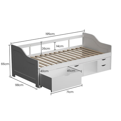 Wooden Single Sofa Bed Frame With Storage Drawers - White Slat