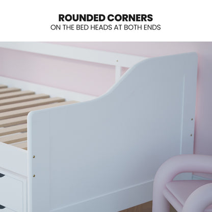 Wooden Single Sofa Bed Frame With Storage Drawers - White Slat