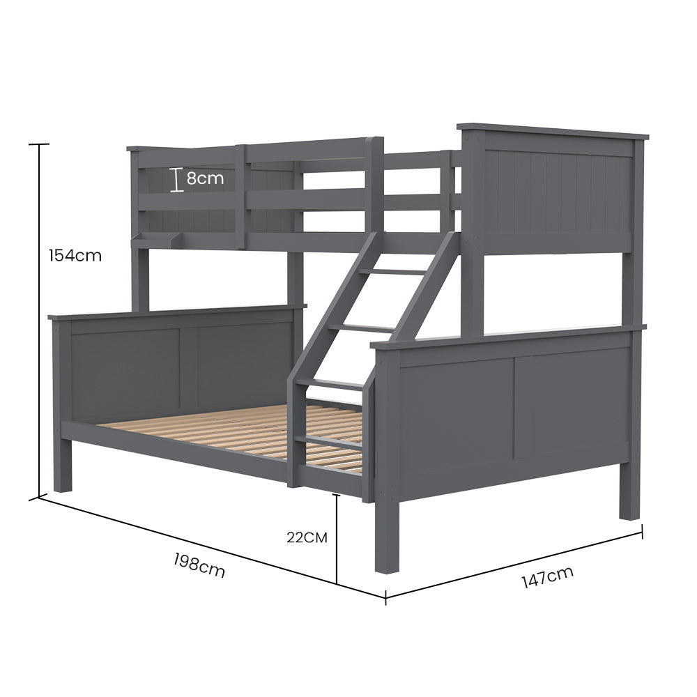 Triple Wooden Single Over Double Bunk Bed Frame For Kids