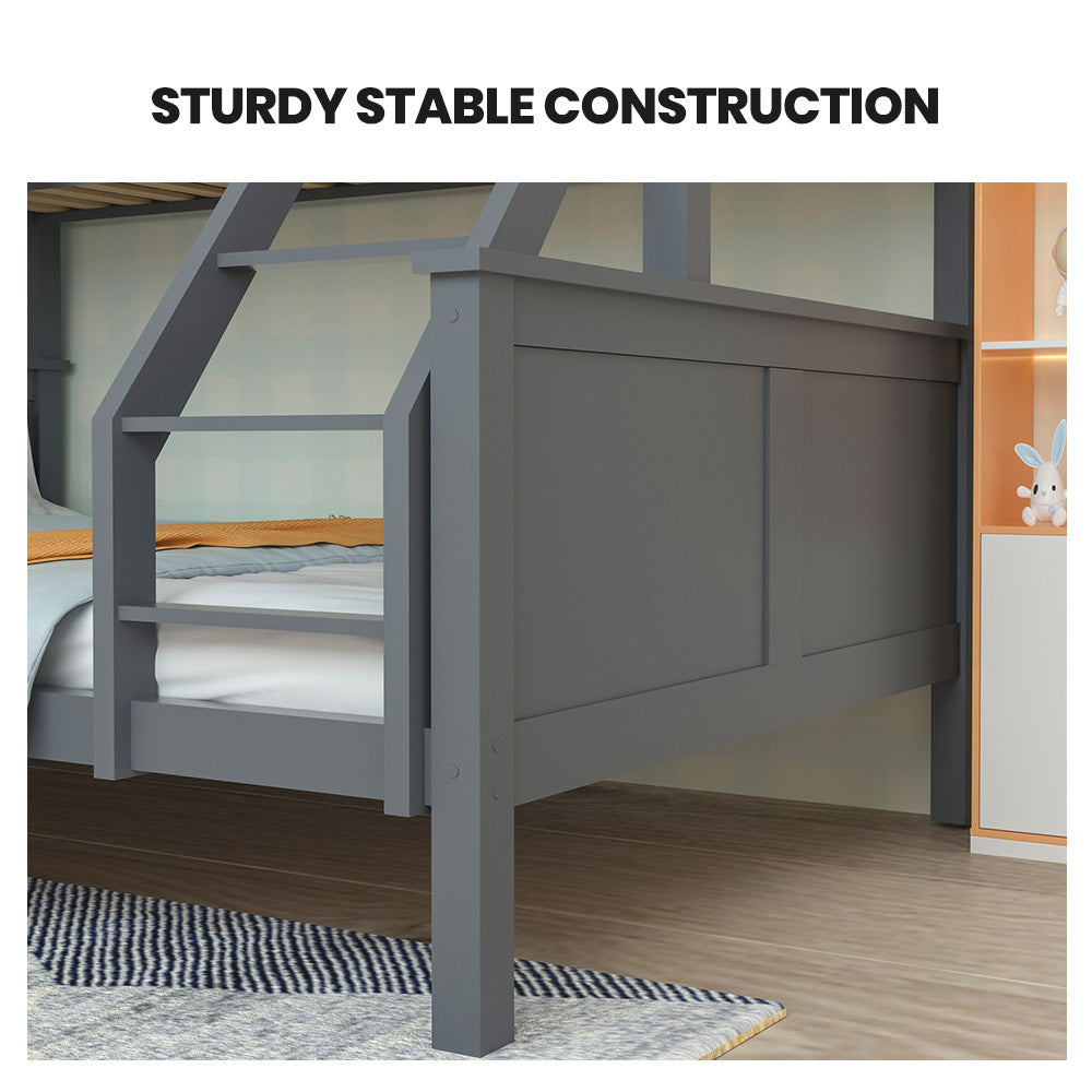 Triple Wooden Single Over Double Bunk Bed Frame For Kids