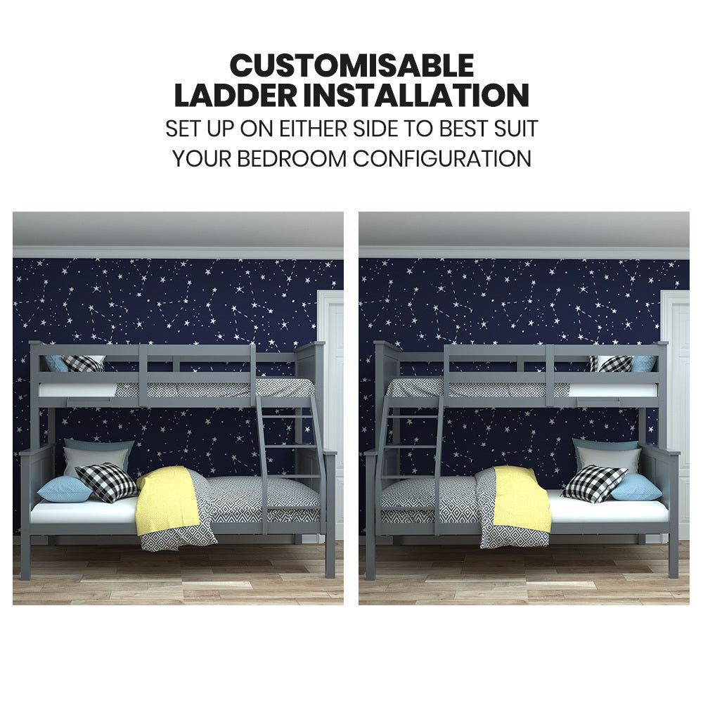Triple Wooden Single Over Double Bunk Bed Frame For Kids