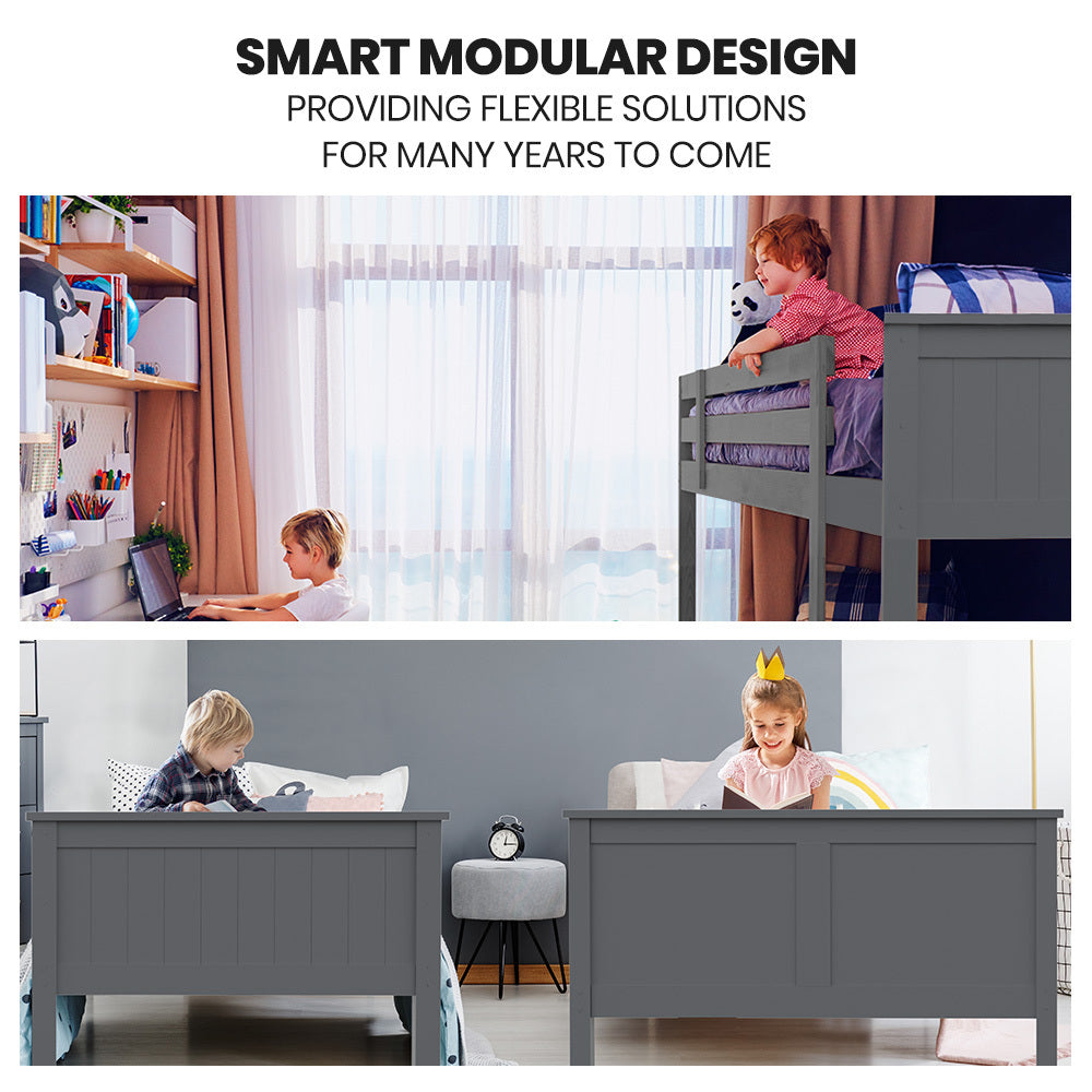 Triple Wooden Single Over Double Bunk Bed Frame For Kids