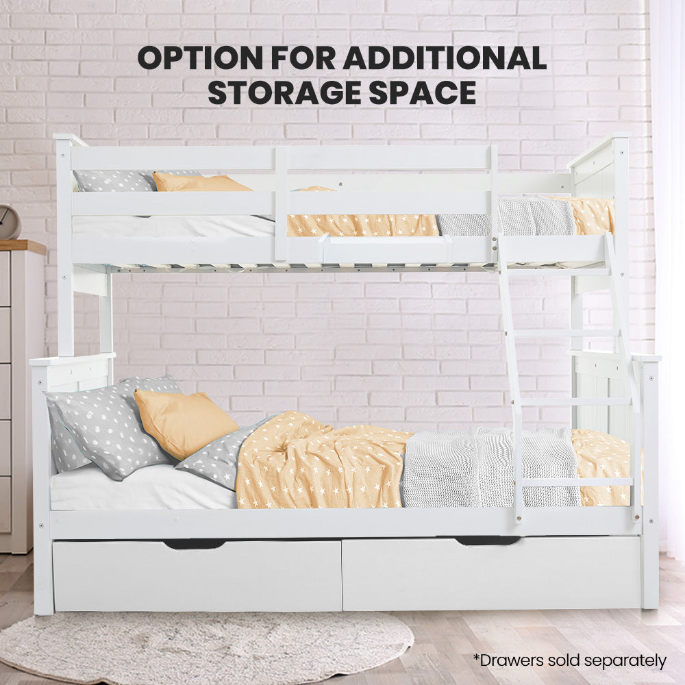 Triple Wooden Single Over Double Bunk Bed Frame For Kids