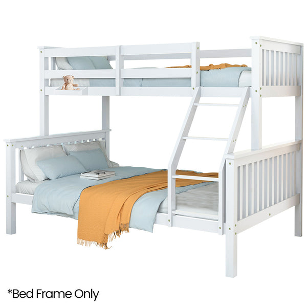  Single Over Double Wooden Bunk Bed Frame Triple Solid Pine 2-In-1