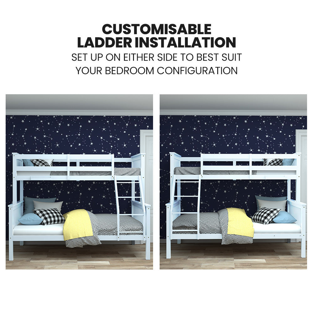 Single Over Double Wooden Bunk Bed Frame Triple Solid Pine 2-In-1