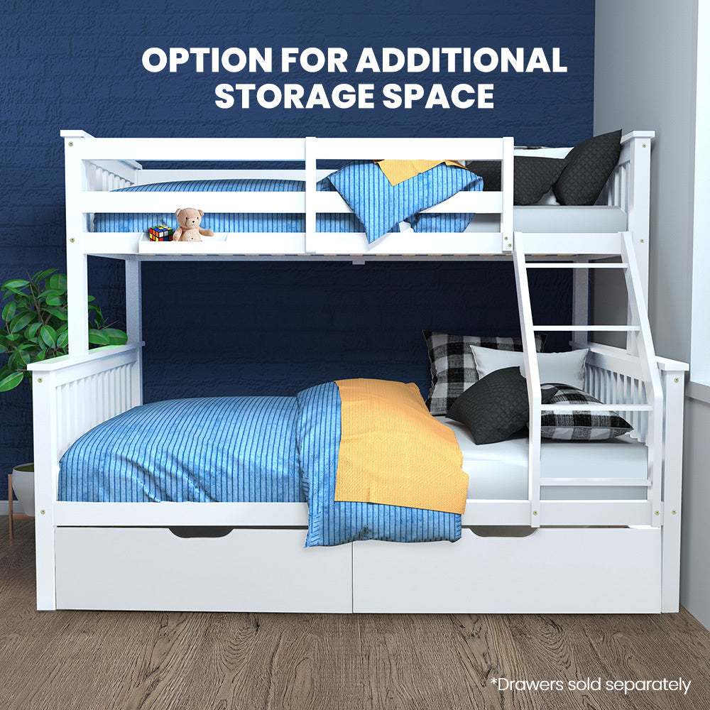 Single Over Double Wooden Bunk Bed Frame Triple Solid Pine 2-In-1