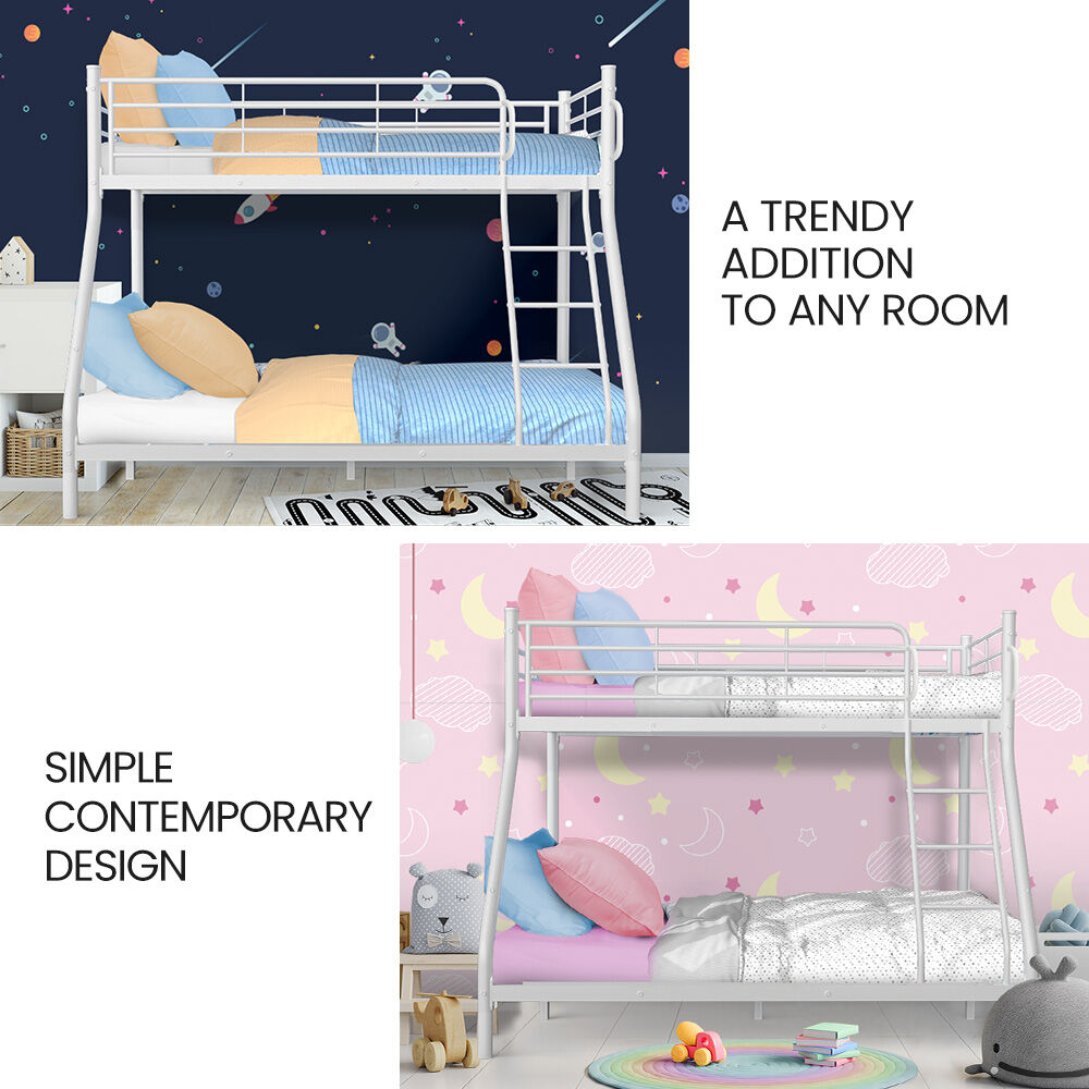 Single Over Double Metal Bunk Bed Frame Matte White King Size