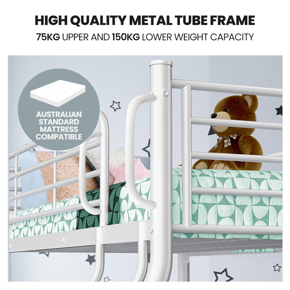 Single Over Double Metal Bunk Bed Frame Matte White King Size