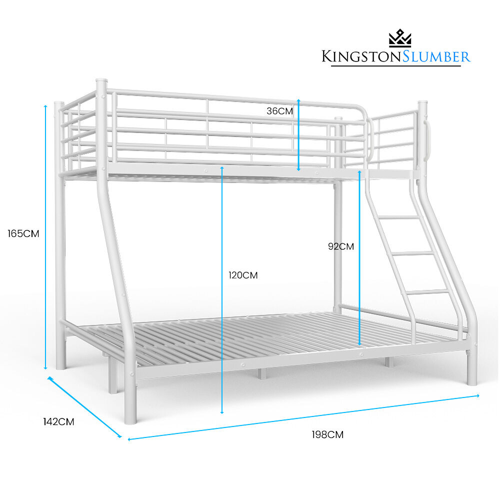 Single Over Double Metal Bunk Bed Frame Matte White King Size