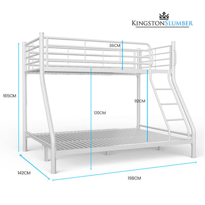 Single Over Double Metal Bunk Bed Frame Matte White King Size