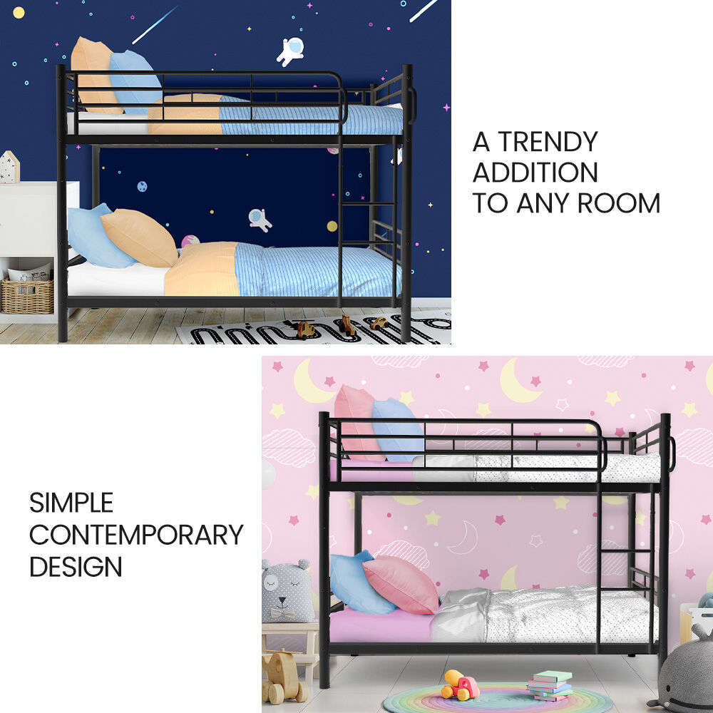 2In1 Single Metal Bunk Bed Frame With Modular Design Dark Matte - 2