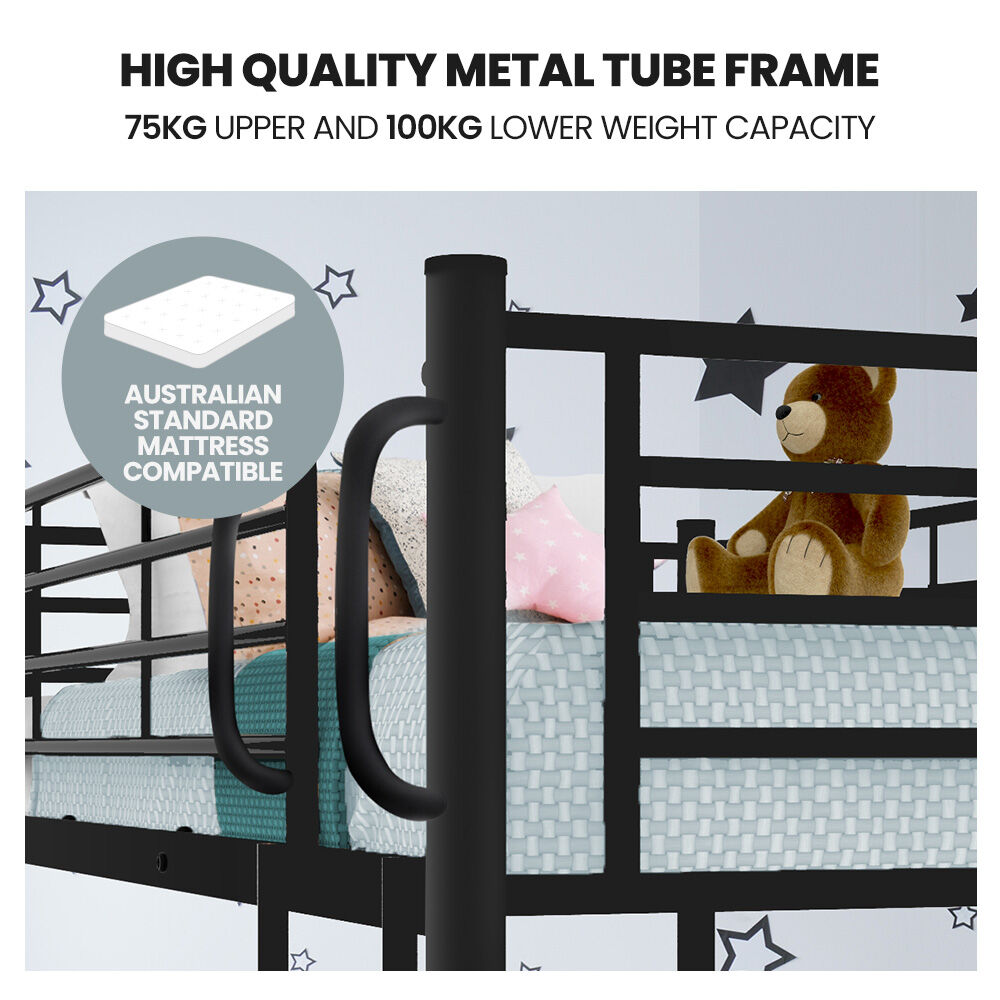 2In1 Single Metal Bunk Bed Frame With Modular Design Dark Matte - 3