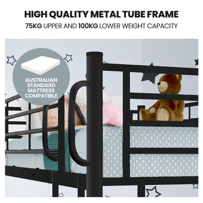 2In1 Single Metal Bunk Bed Frame With Modular Design Dark Matte - 3