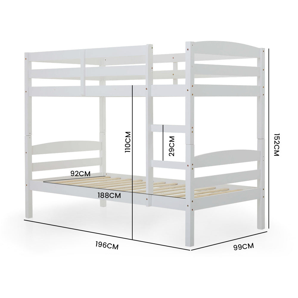 Single Bunk Bed Frame Solid Pine 2-In-1 Modular Design White Slat - 10