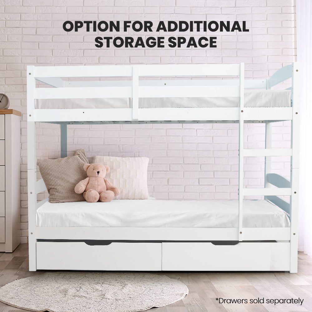 Single Bunk Bed Frame Solid Pine 2-In-1 Modular Design White Slat - 6