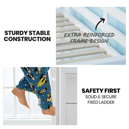 Single Bunk Bed Frame Solid Pine 2-In-1 Modular Design White Slat - 7