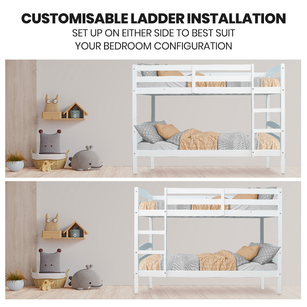 Single Bunk Bed Frame Solid Pine 2-In-1 Modular Design White Slat - 8