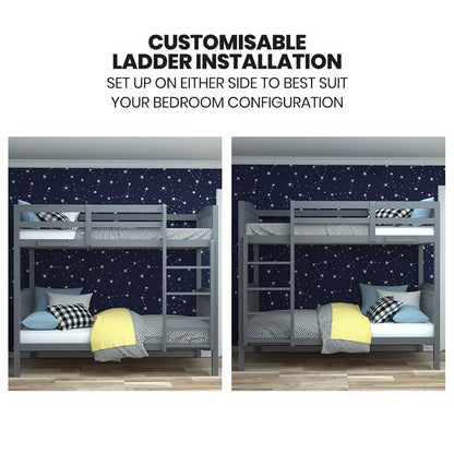 Single Bunk Bed Frame Solid Pine Wood Timber Modular Design Grey