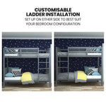 Single Bunk Bed Frame Solid Pine Wood Timber Modular Design Grey