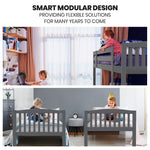 Single Bunk Bed Frame Solid Pine Wood Timber Modular Design Grey