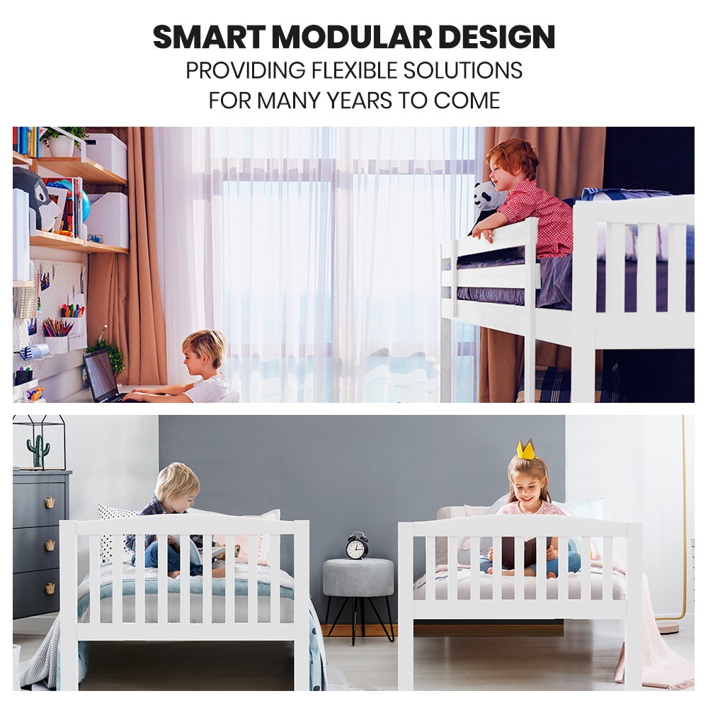 Wooden Kids Bunk Bed Frame With Modular Design That Can Convert To